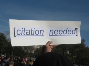 Printed sign with text "Citation Needed"